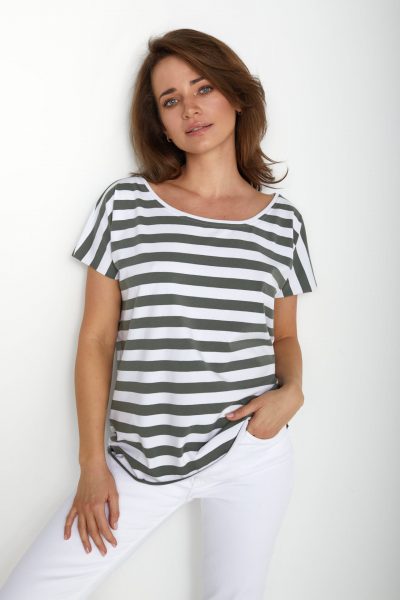 t-shirt alice pasy biało oliwkowe