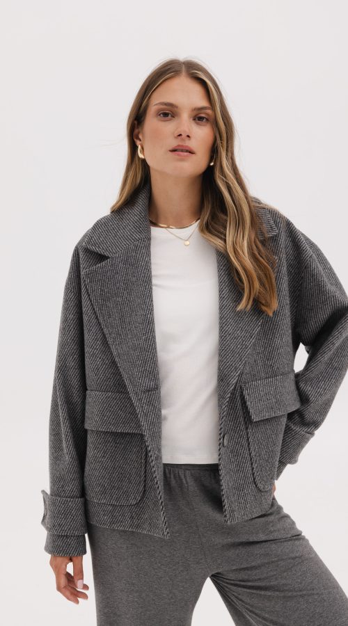 WEŁNIANA KURTKA SCARLETT CIEMNO SZARA ZDJĘCIE 7