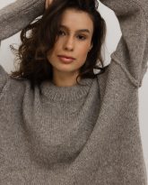 WEŁNIANY SWETER DEMETER BEŻOWO-SZARY