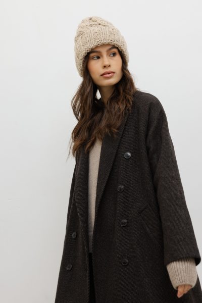 WEŁNIANY PŁASZCZ HARPER BRĄZOWY