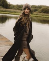 WEŁNIANY PŁASZCZ HARPER BRĄZOWY