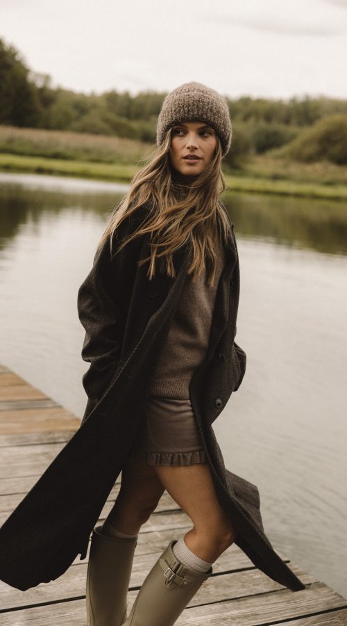 WEŁNIANY PŁASZCZ HARPER BRĄZOWY