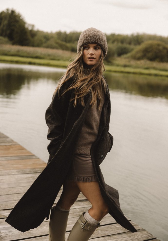 WEŁNIANY PŁASZCZ HARPER BRĄZOWY