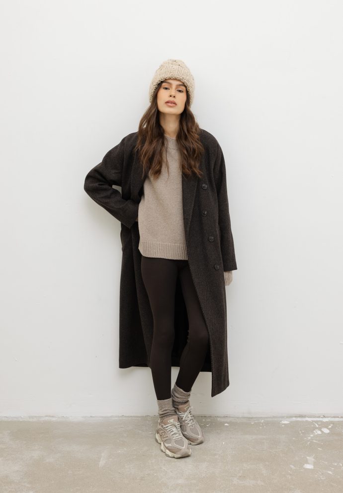 wełniany płaszcz harper ciemno brązowy