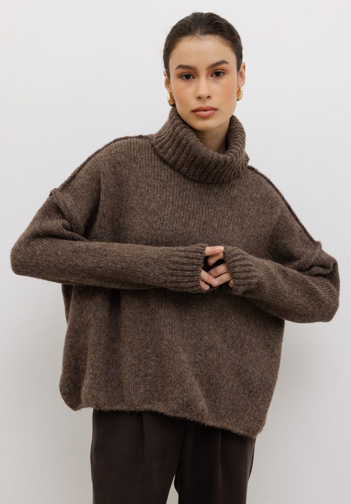 wełniany golf adele brązowy