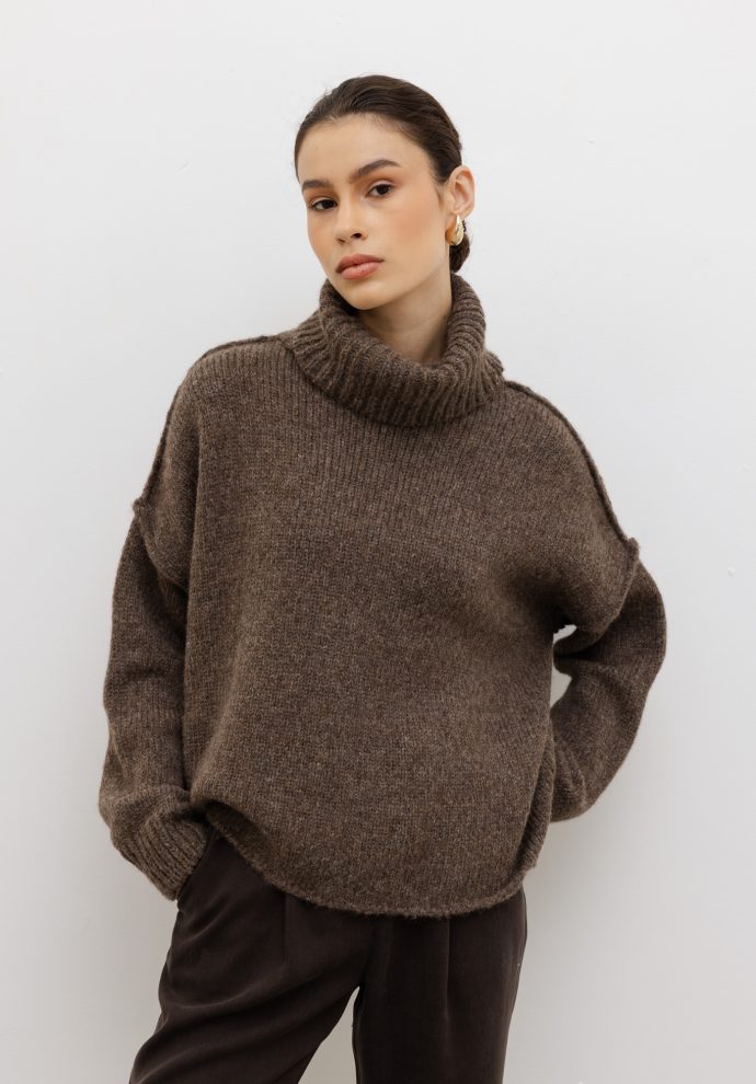 wełniany golf adele brązowy