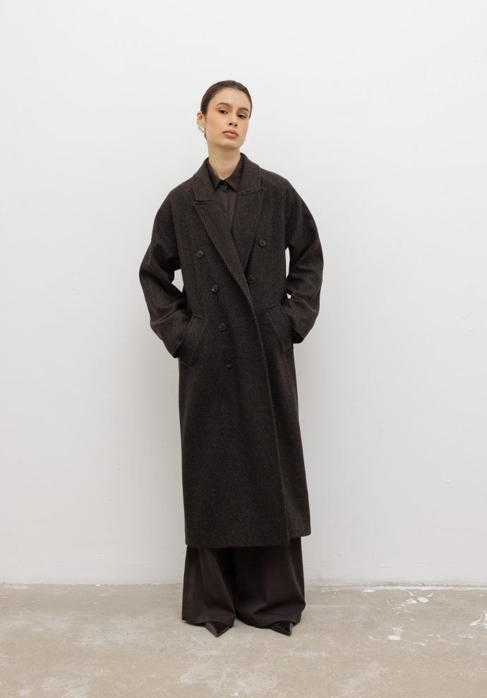 wełniany płaszcz harper ciemno brązowy