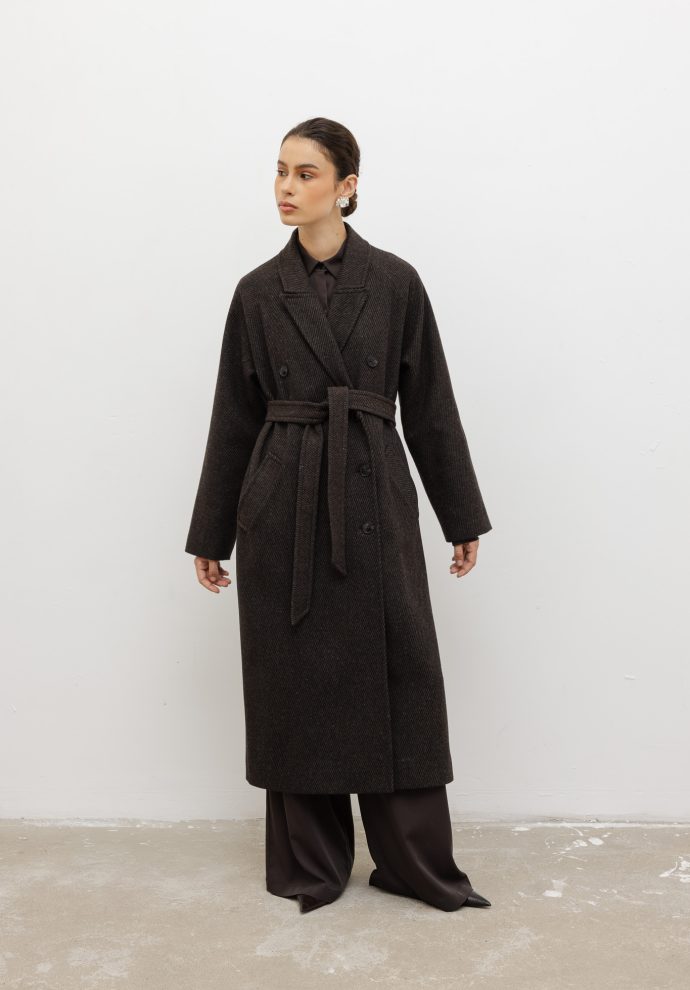 wełniany płaszcz harper ciemno brązowy