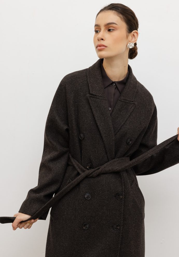 wełniany płaszcz harper ciemno brązowy