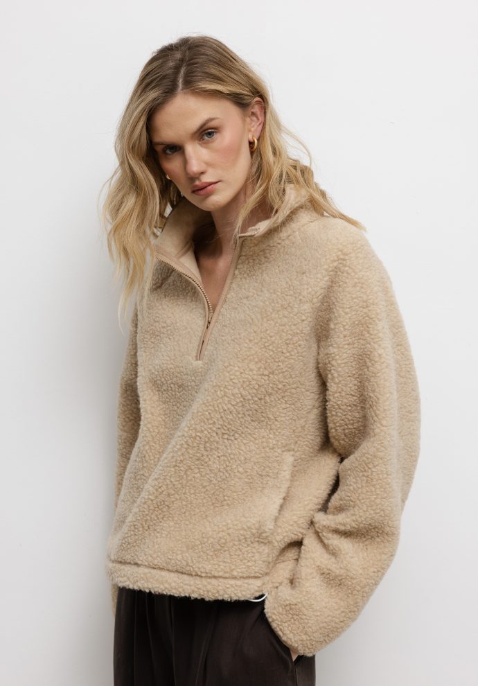 wełniana bluza teddy beżowa