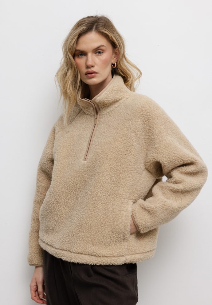 wełniana bluza teddy beżowa