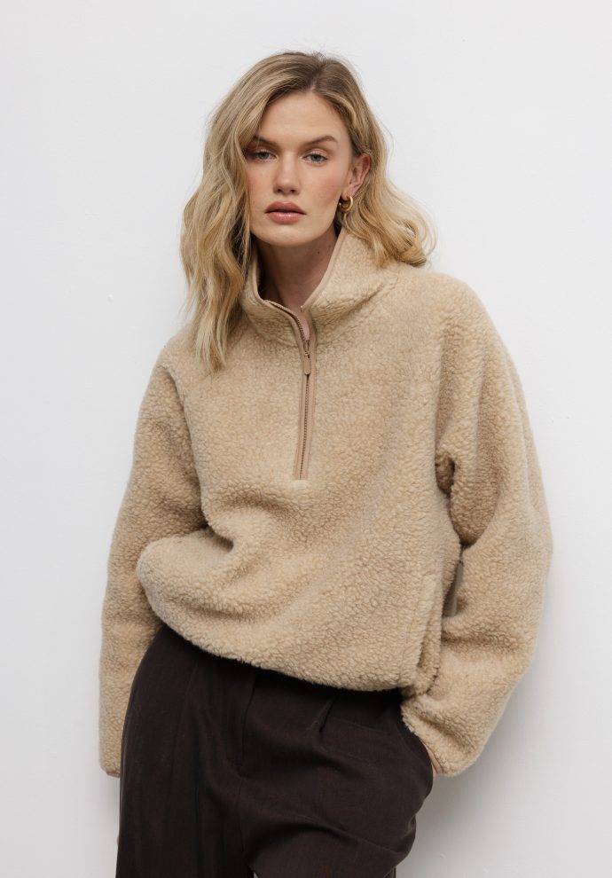 wełniana bluza teddy beżowa