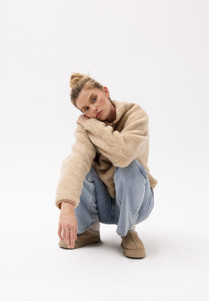 wełniana bluza teddy beżowa