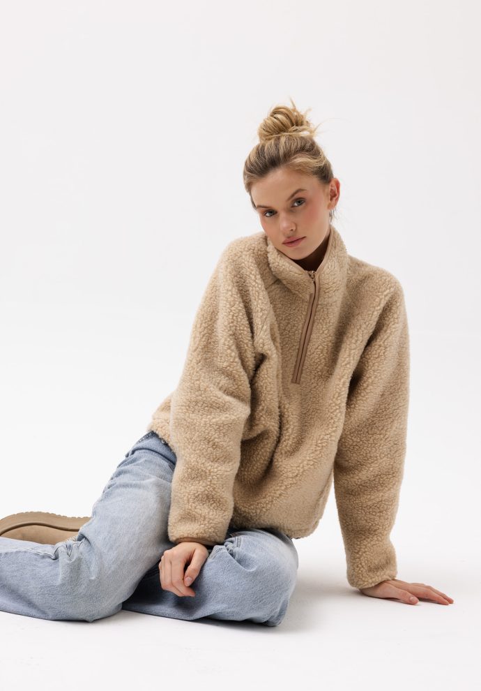 wełniana bluza teddy beżowa