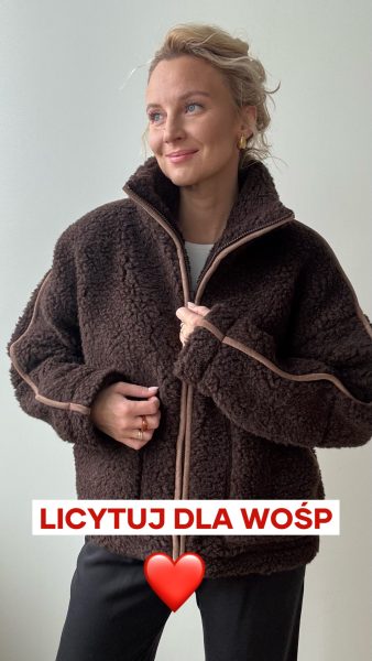 WEŁNIANA KURTKA TEDDY CZEKOLADOWA