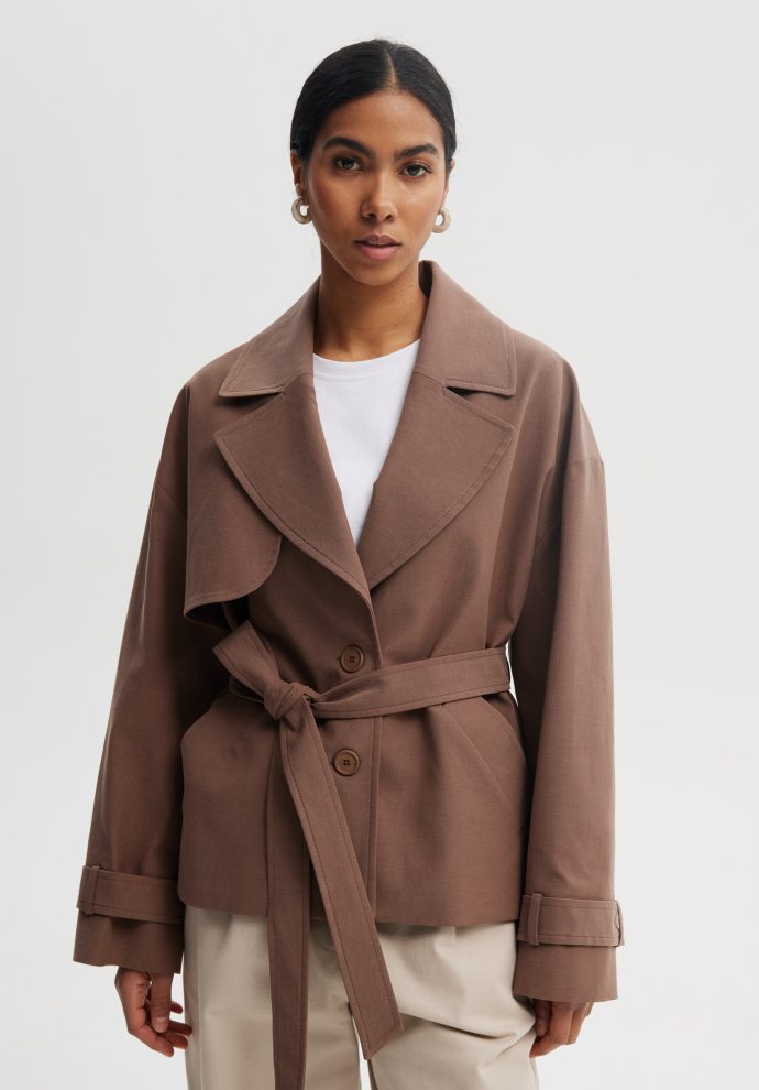 krótki trencz pablo brązowy