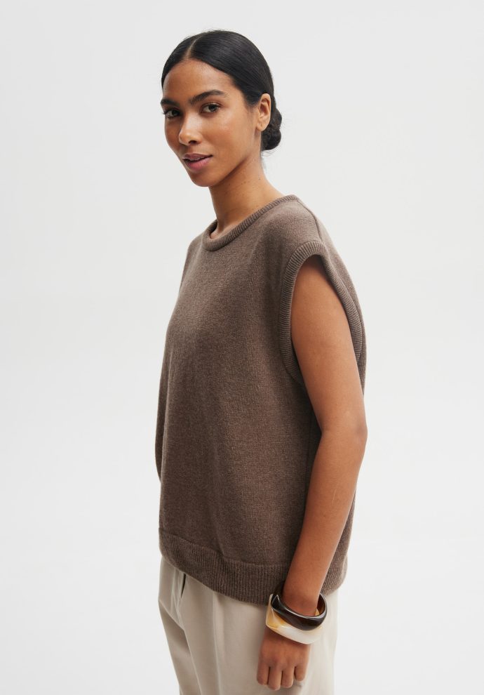 WEŁNIANA KAMIZELKA LAURA BRĄZOWA