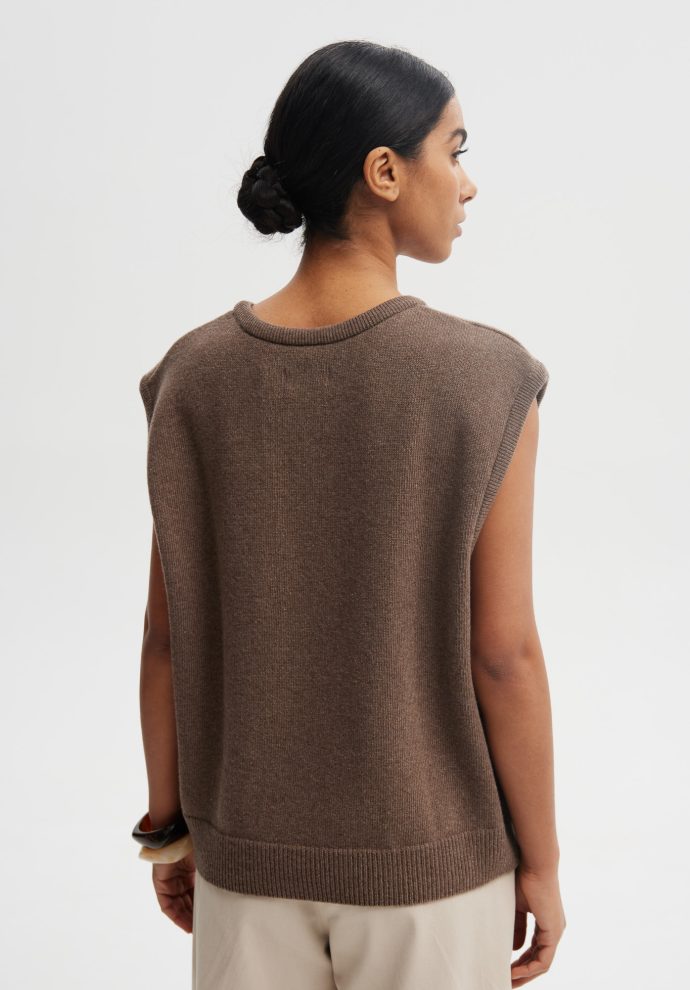 WEŁNIANA KAMIZELKA LAURA BRĄZOWA