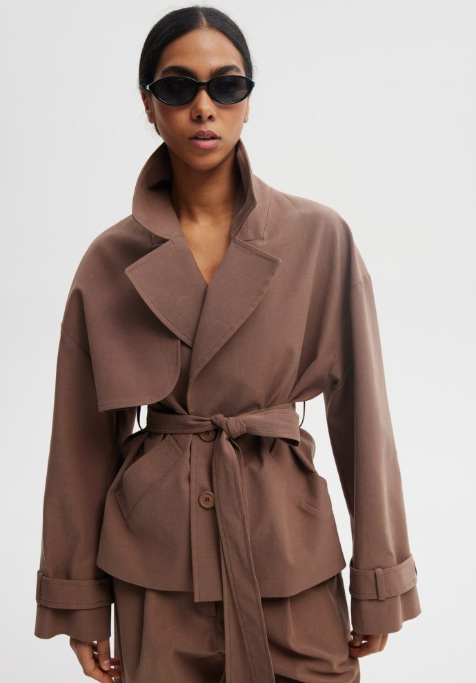 krótki trencz pablo brązowy