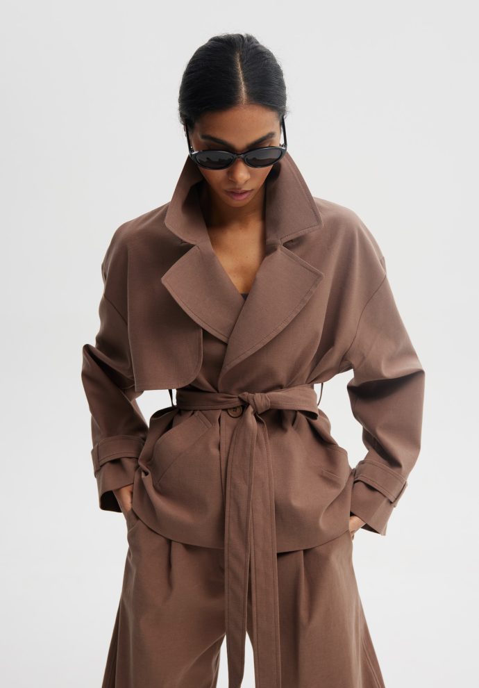 krótki trencz pablo brązowy