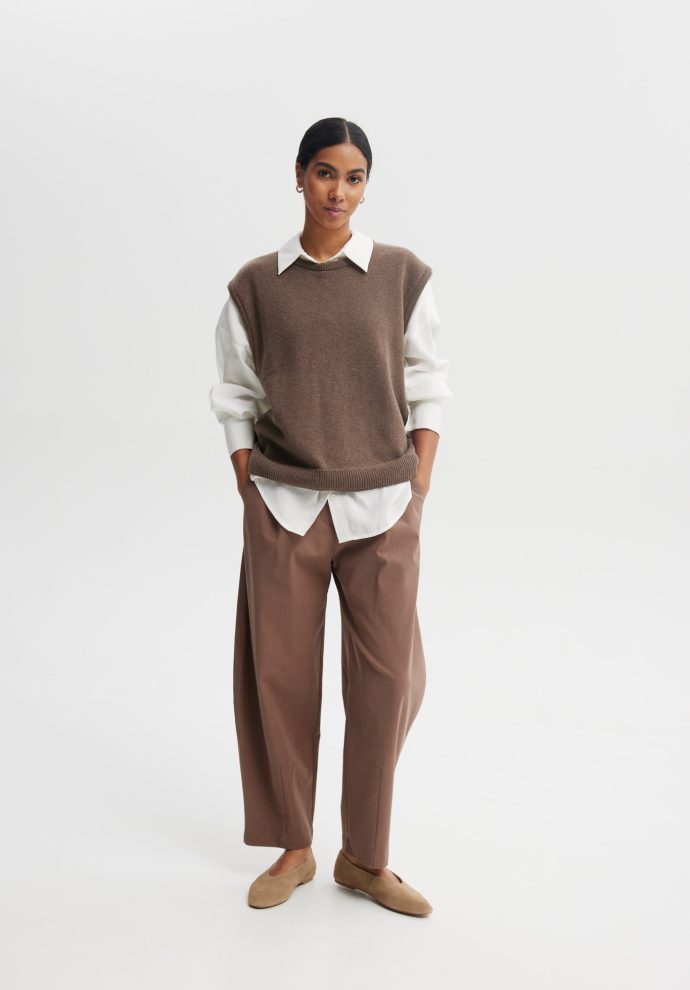 WEŁNIANA KAMIZELKA LAURA BRĄZOWA