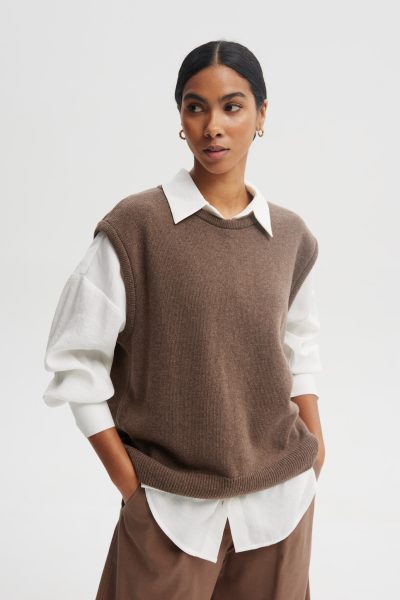 WEŁNIANA KAMIZELKA LAURA BRĄZOWA